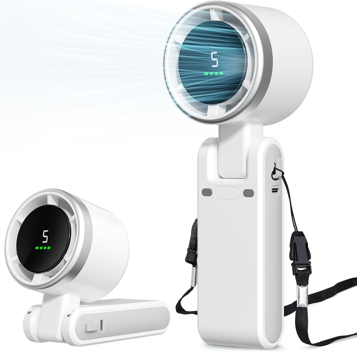 Portable Fan, Mini Fan, Handheld Turbo Fan, Portable Rechargeable Fan, 5-Speed, LED Display
