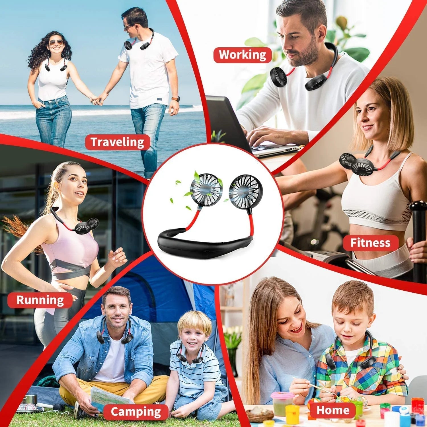 Portable Neck Fan,Hand Free Personal Fan, USB Battery Rechargeable Mini Fan, Wearable Neckband Fan Necklance Fan Cooler Fan,Black